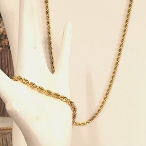 2pc SET 18k Gold Necklace & Bracelet Diamond cut rope chains Unisex